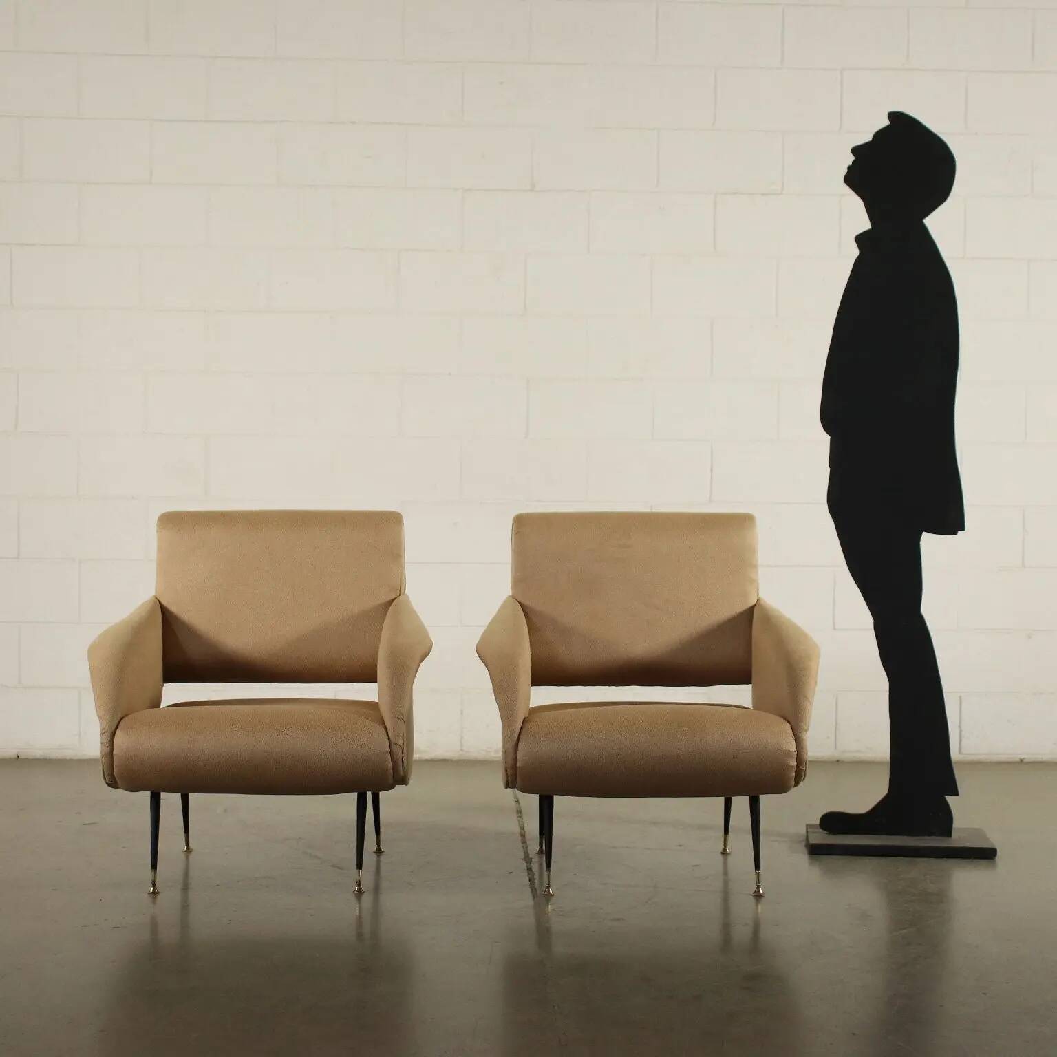Pair of foam and faux leather armchairs, Italy, 1950s 1960s