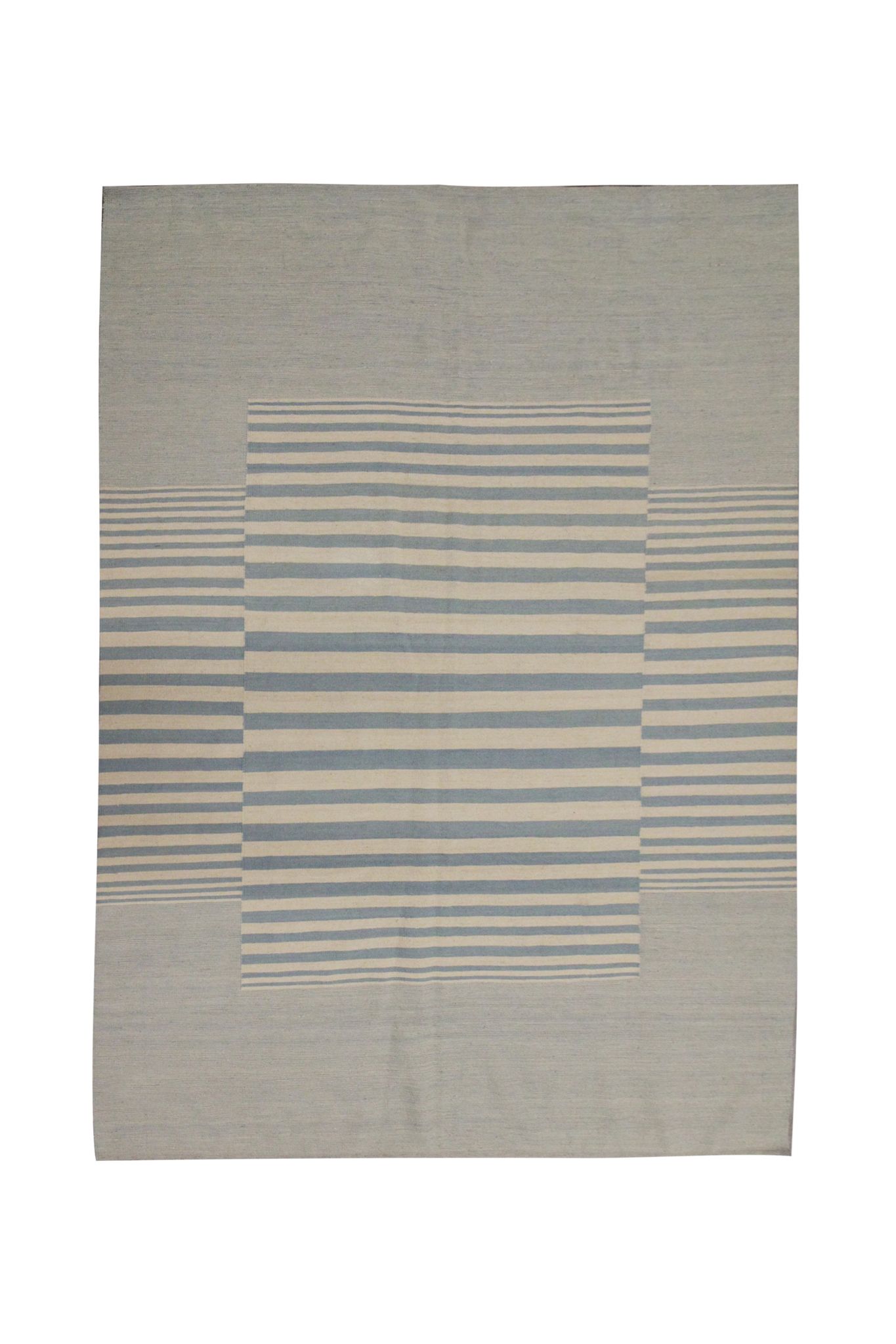 Blue cream wool kilim handwoven modern kilim flat-weave area rug-205x283cm