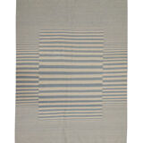 Blue cream wool kilim handwoven modern kilim flat-weave area rug-205x283cm