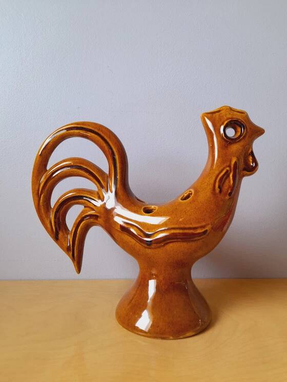 Ceramic rooster flower frog, 1960