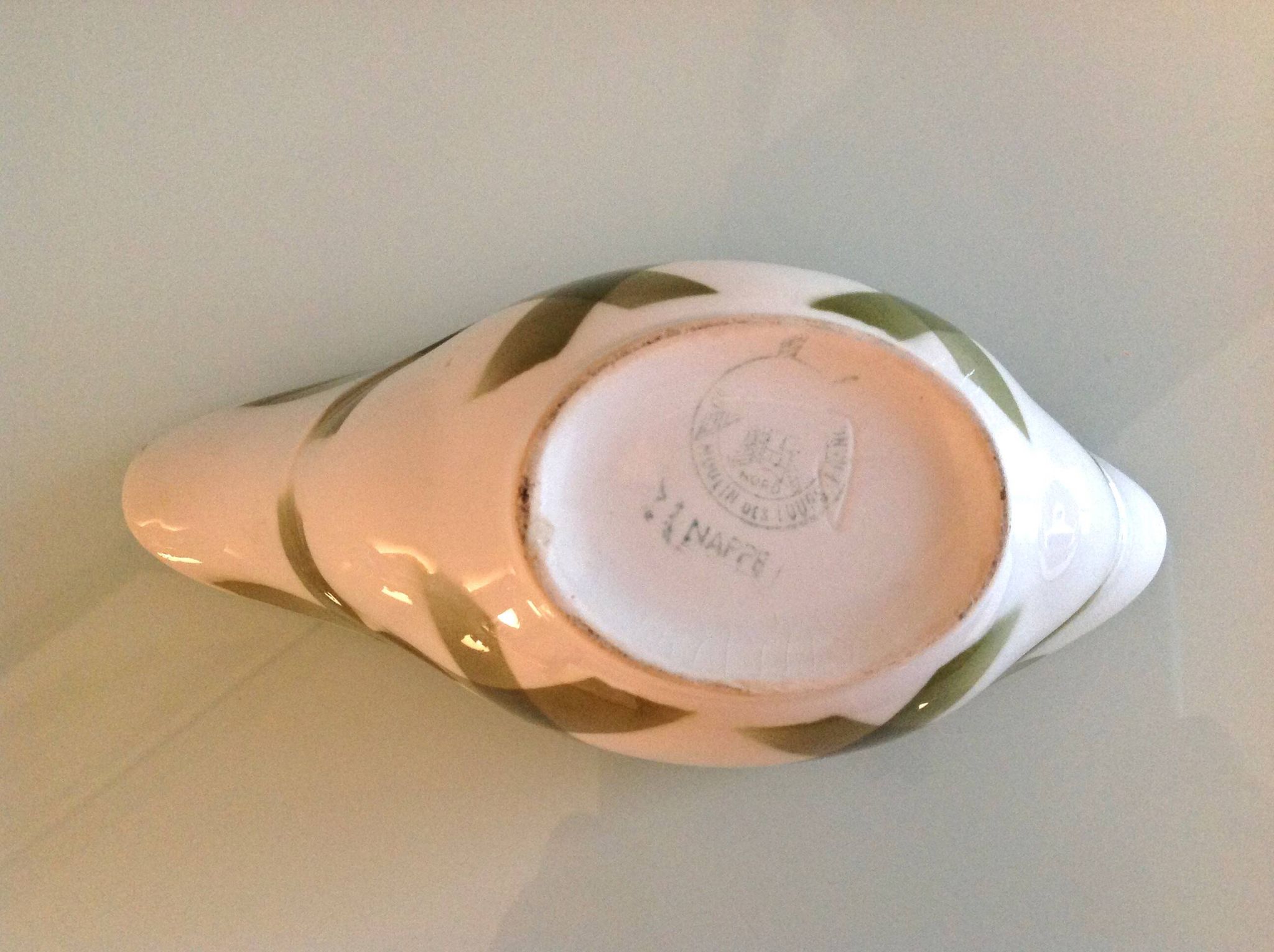 Moulin des Loups green tablecloth model gravy boat / 50s-60s