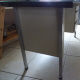 Industrial metal desk from the 70s with three drawers and glass top