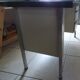 Industrial metal desk from the 70s with three drawers and glass top