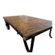 Industrial coffee table: mining cart, weathered wood top, quarries.