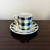Set of 6 Digoin Sarreguemines Plaid cups and saucers