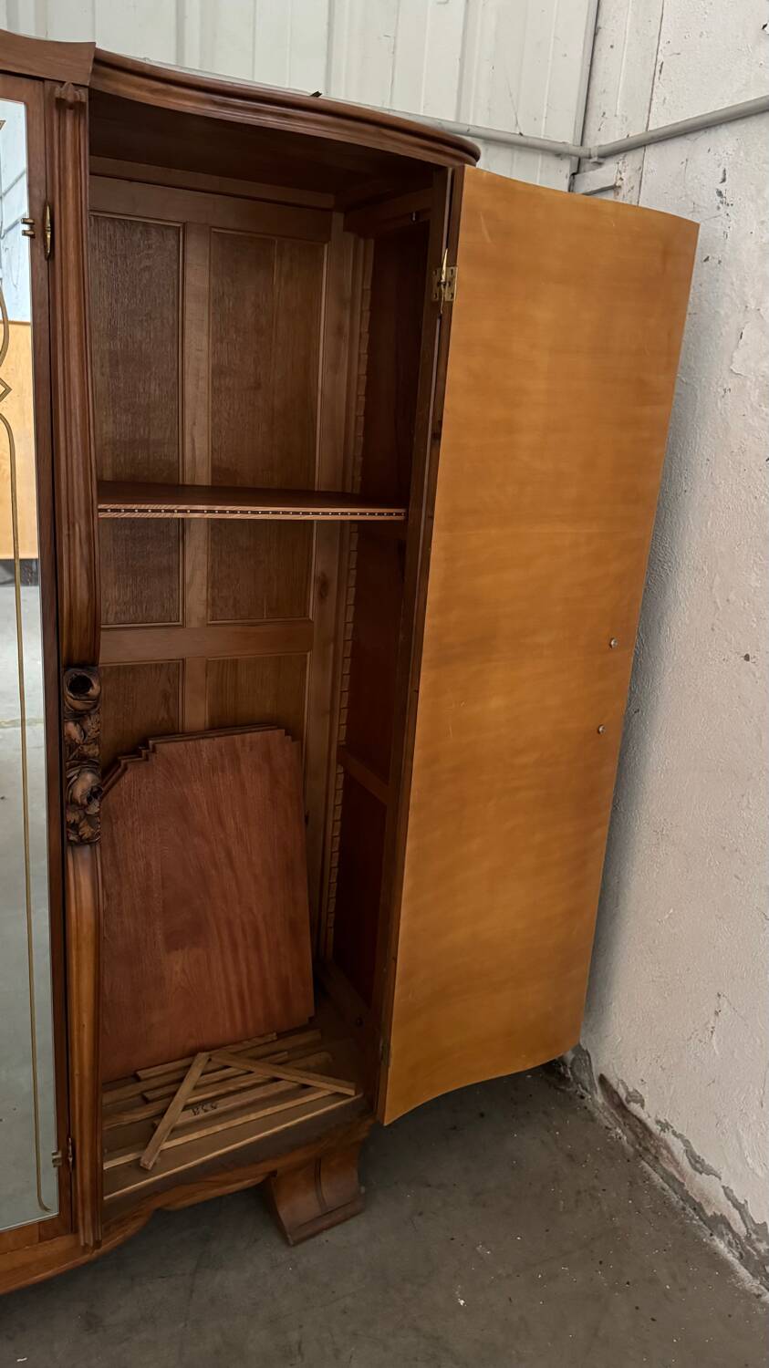 Art Deco style walnut mirrored wardrobe