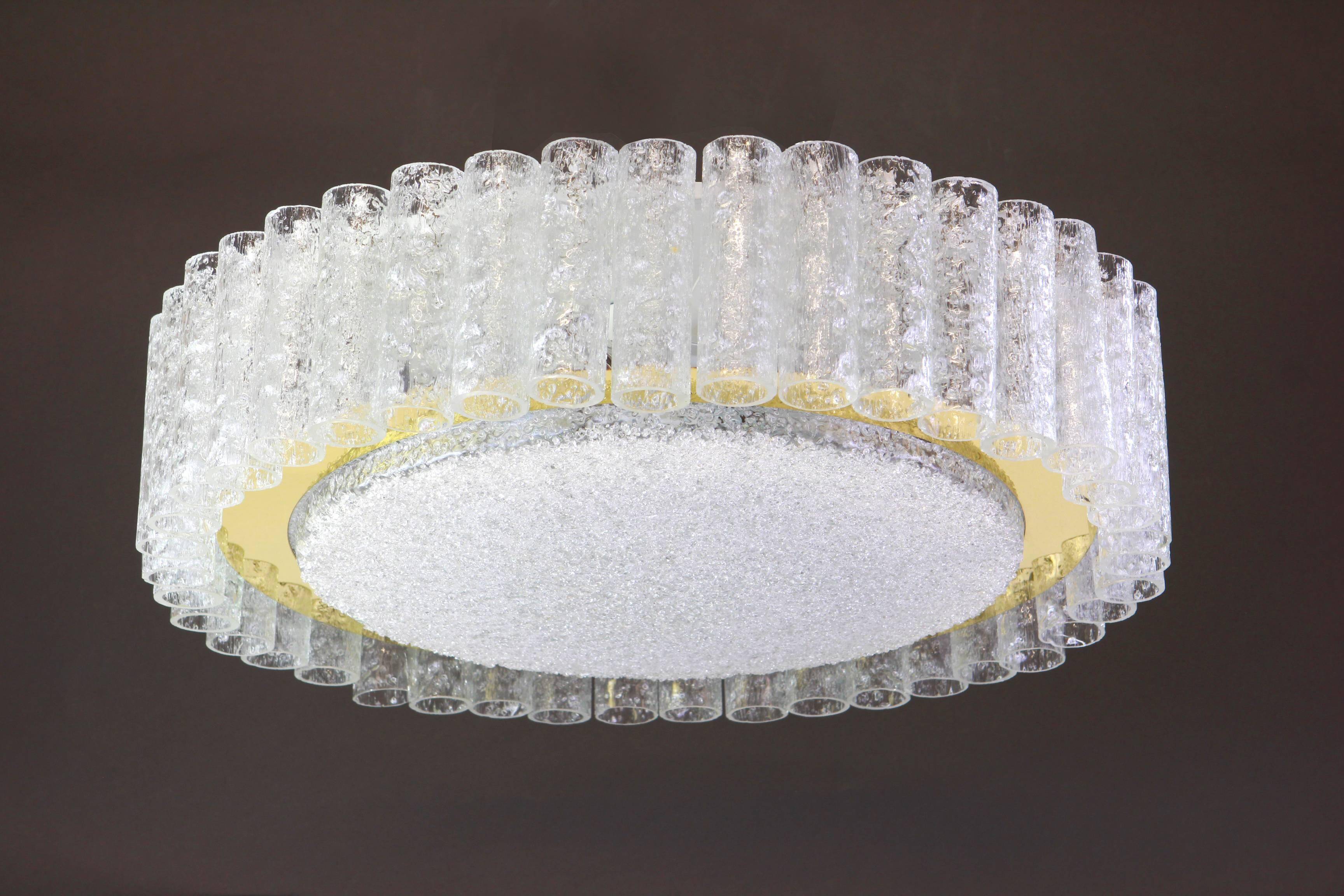 1 of 2 Stunning Murano Glass Tubes Ceiling Light by Doria, Germany, 1960s