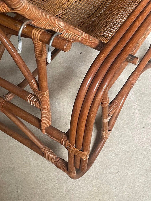 Mid-century adjustable rattan lounge chair with retractable footrest, Japan