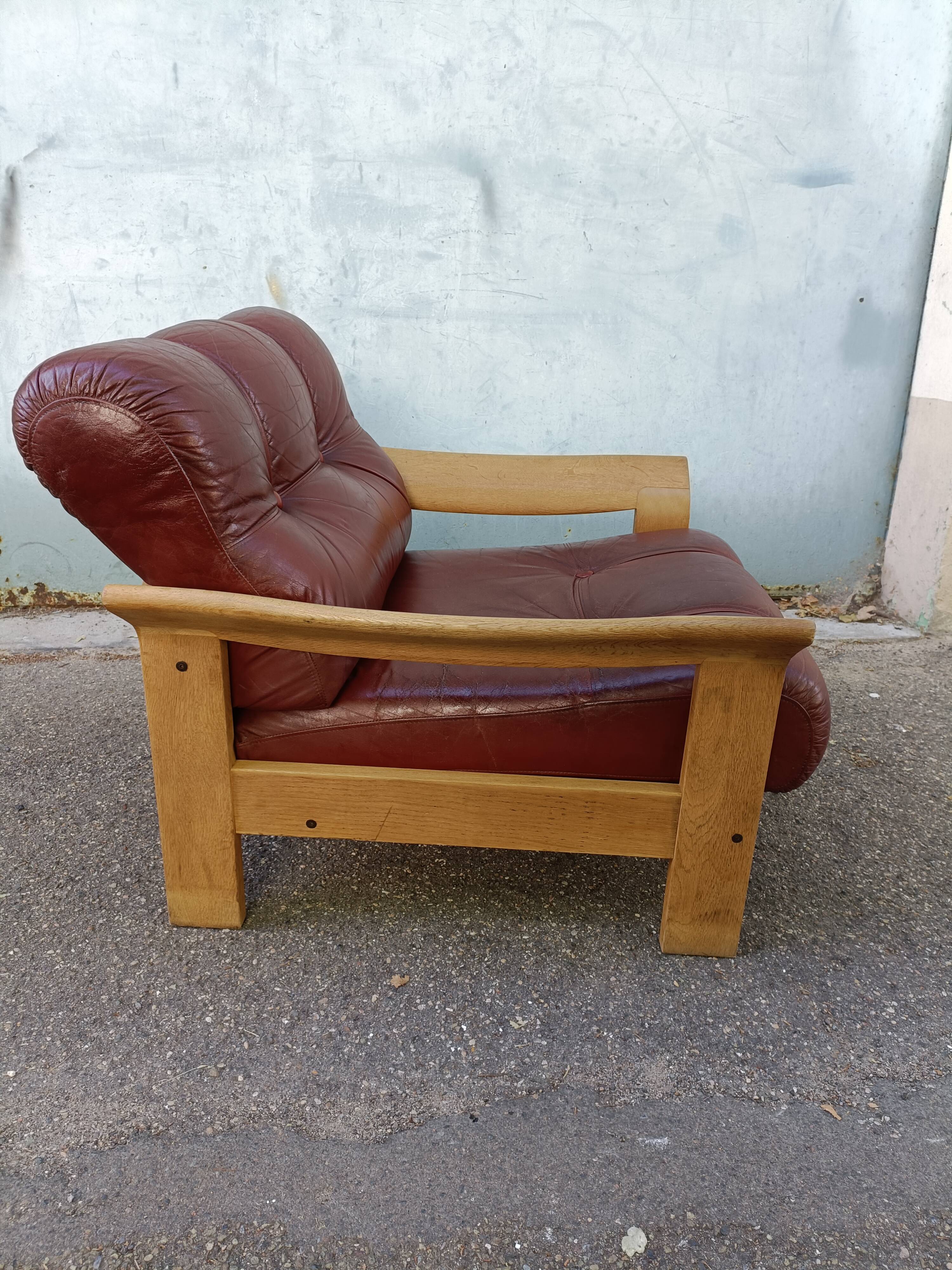 Danish vintage armchair light oak and leather.