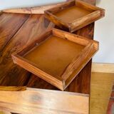 Desk, writing desk in solid rosewood and studded leather, 20th century.