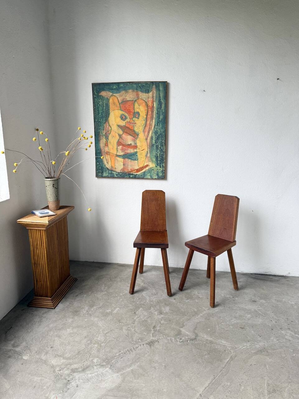 Paire de chaises brutaliste en chêne 1950