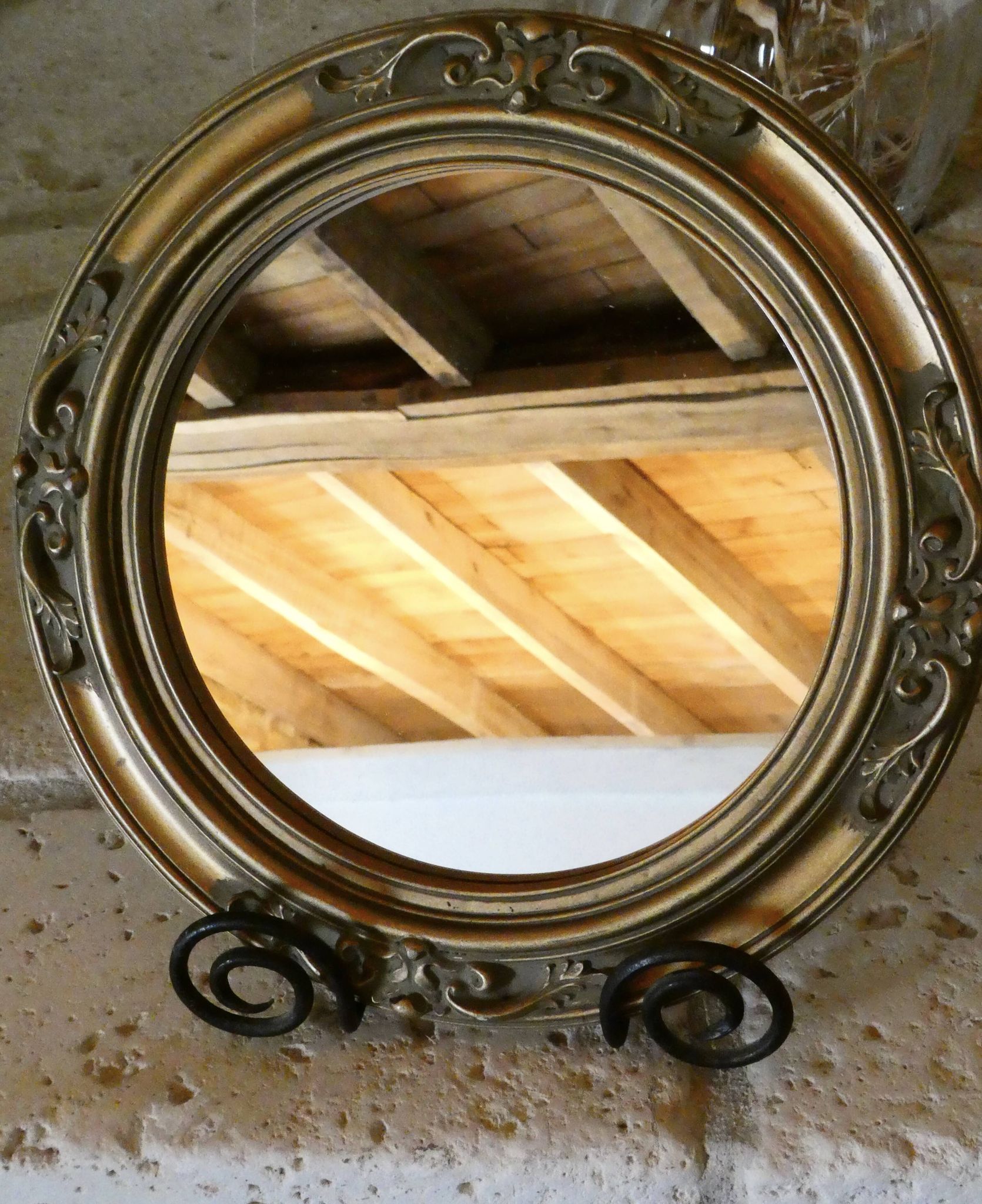 Round golden mirror