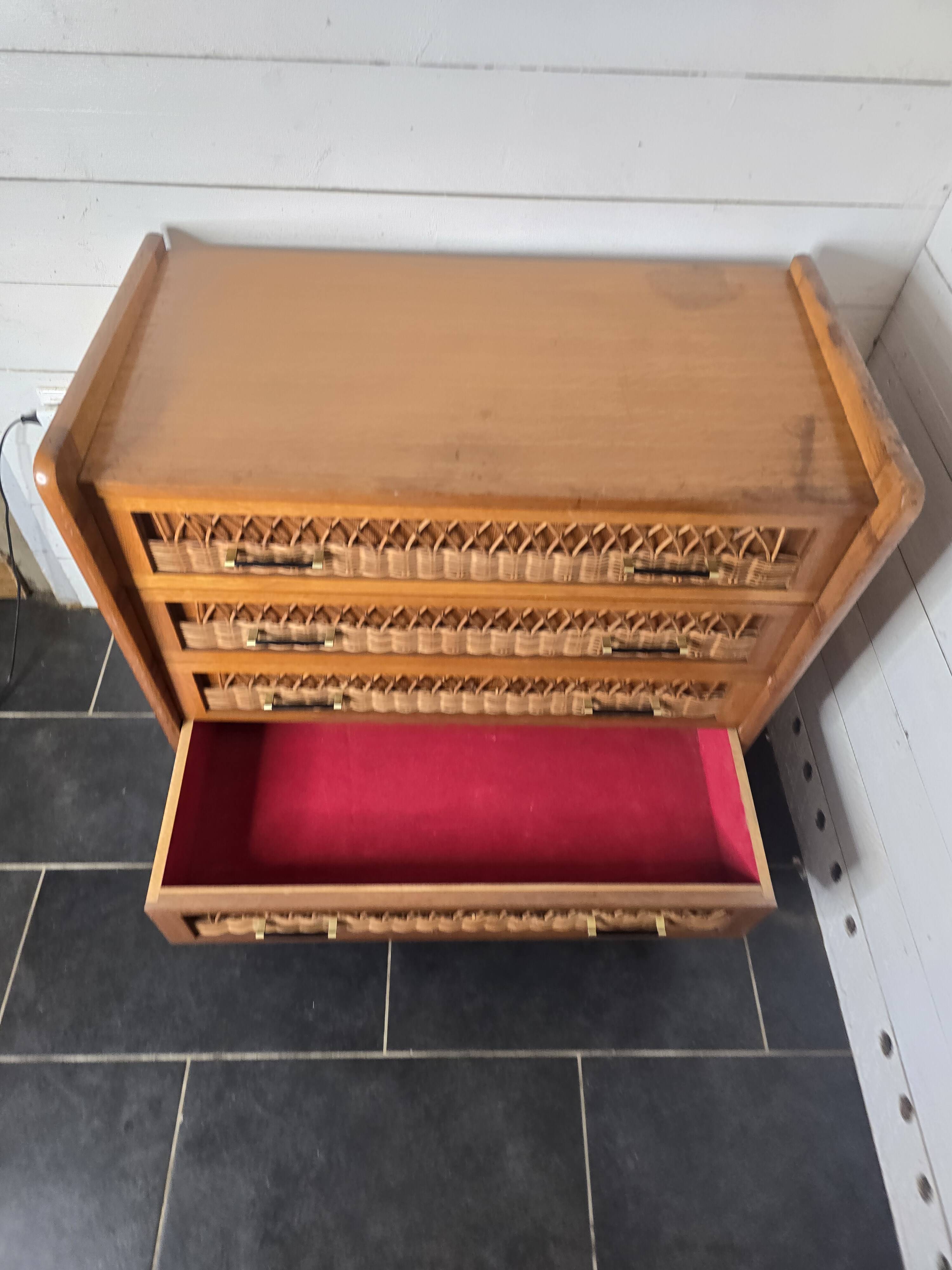 Commode en rotin et bois, années 60