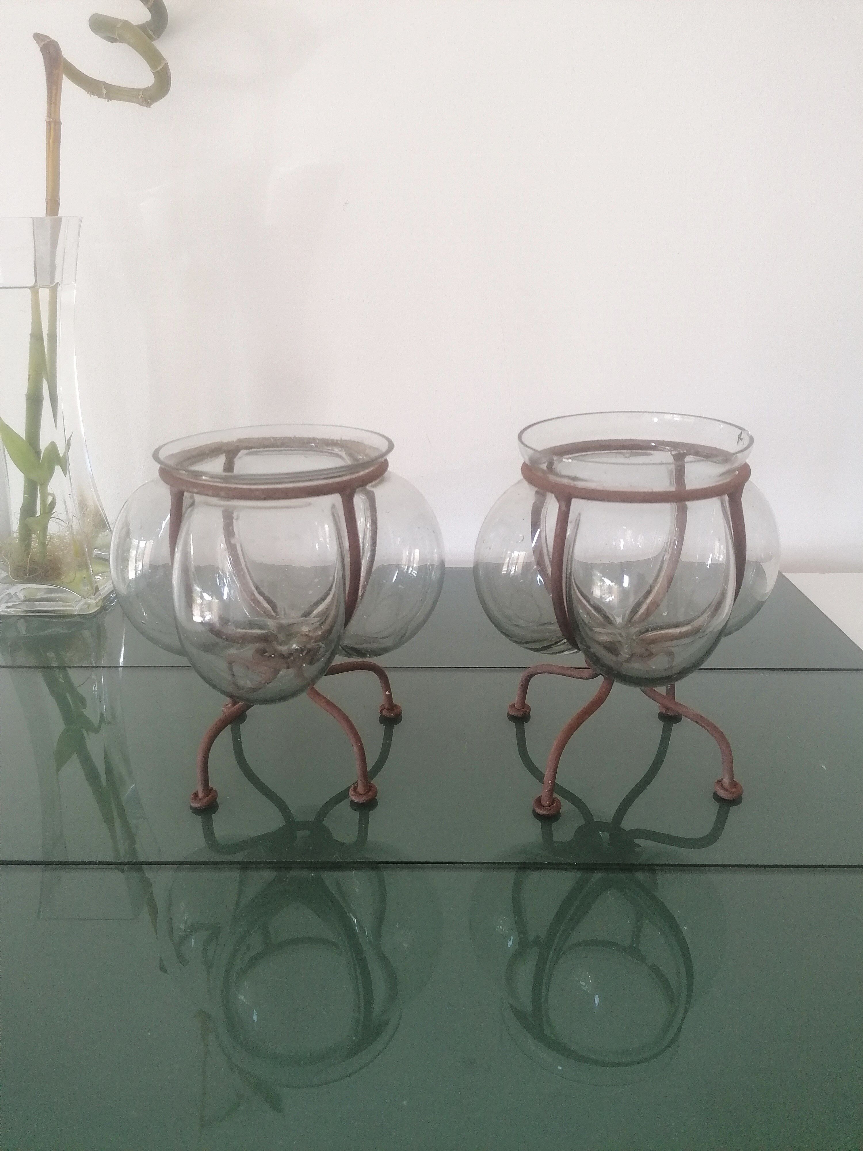 Vases / photophores ''Venetian'' Blown glass inking wrought iron - 1940s