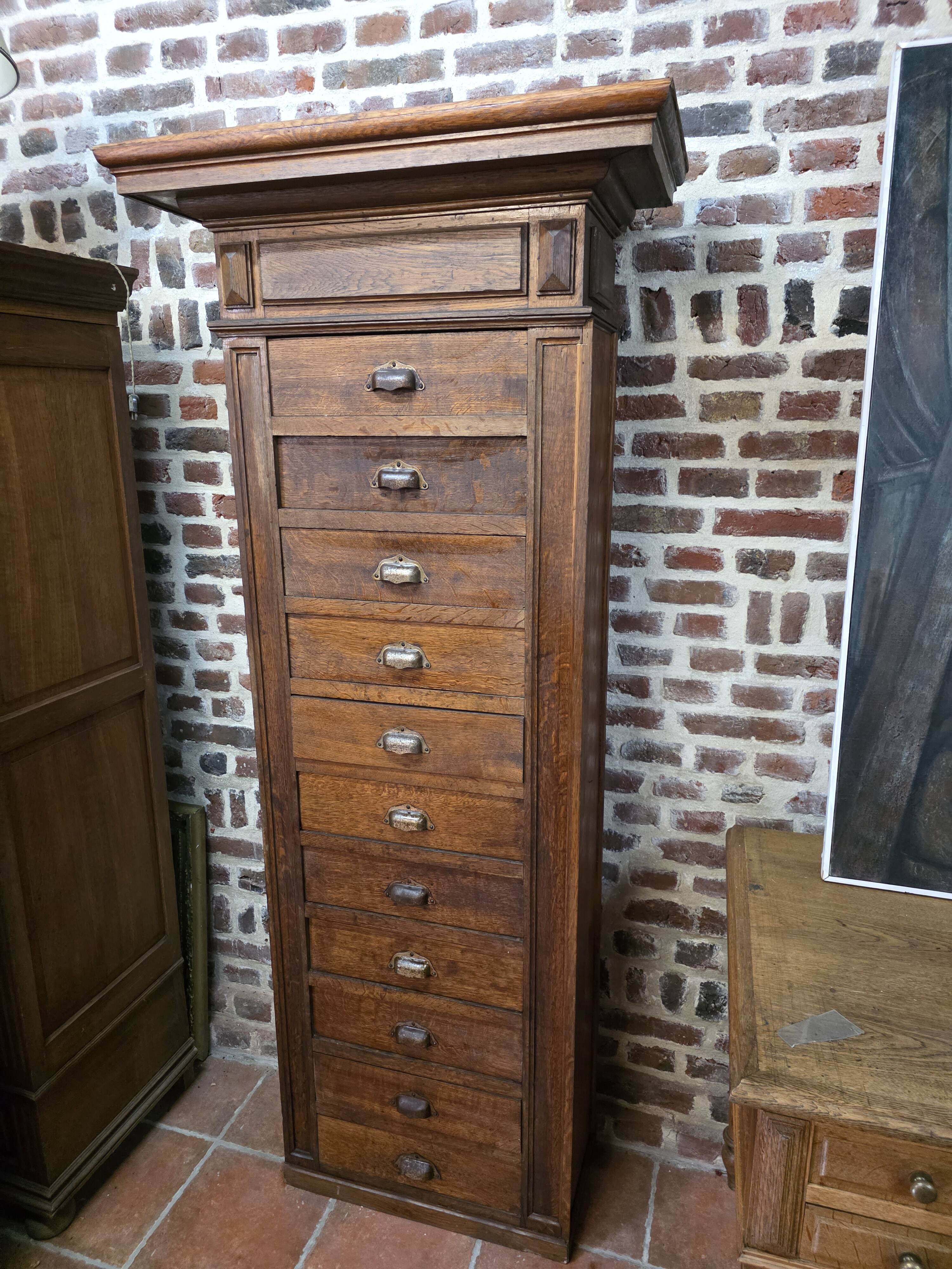 11-drawer solid oak craft cabinet