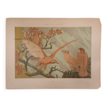 Art nouveau lithograph 'Aigles' – eagles, M.P. Verneuil, 1897