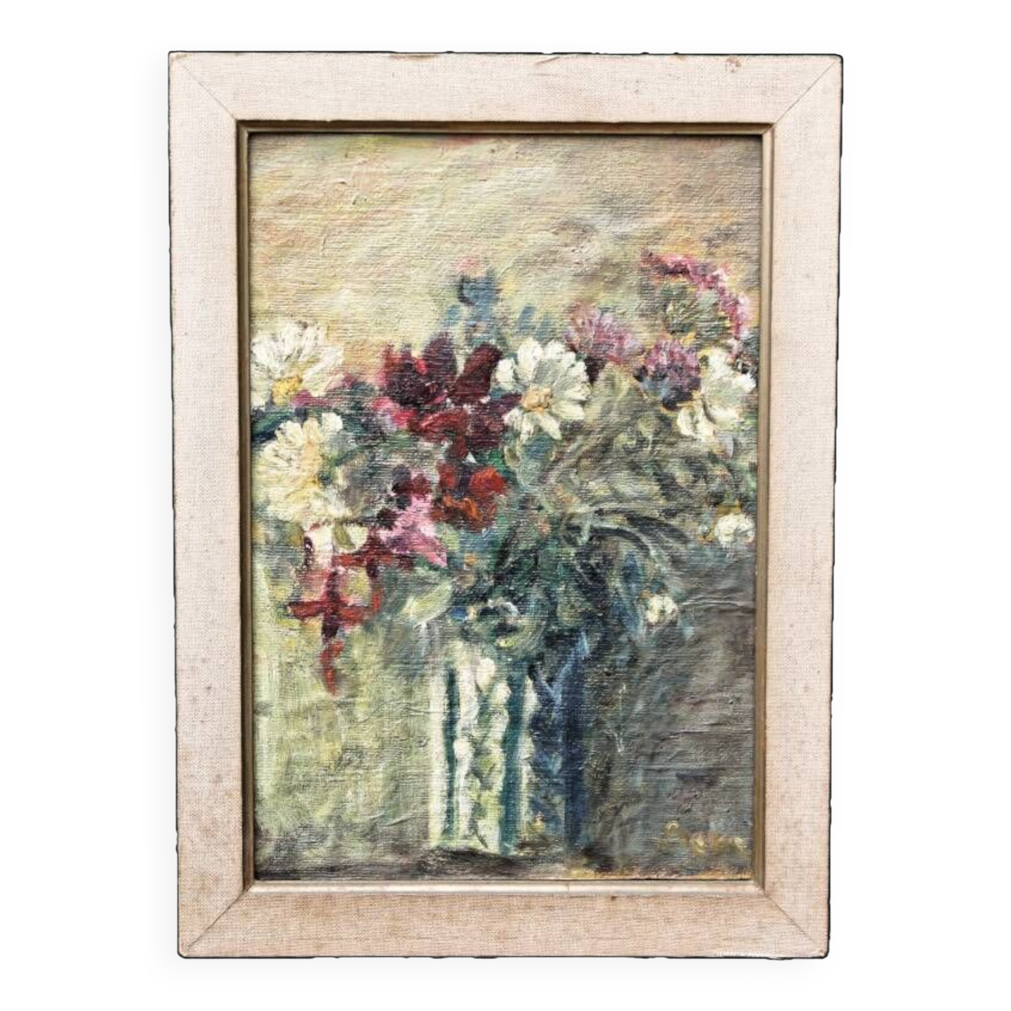 Oil on panel, still life, bouquet of flowers