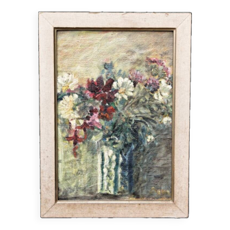 Oil on panel, still life, bouquet of flowers
