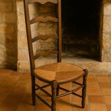 Antique wooden and straw nurse's chair - openwork backrest with bars c