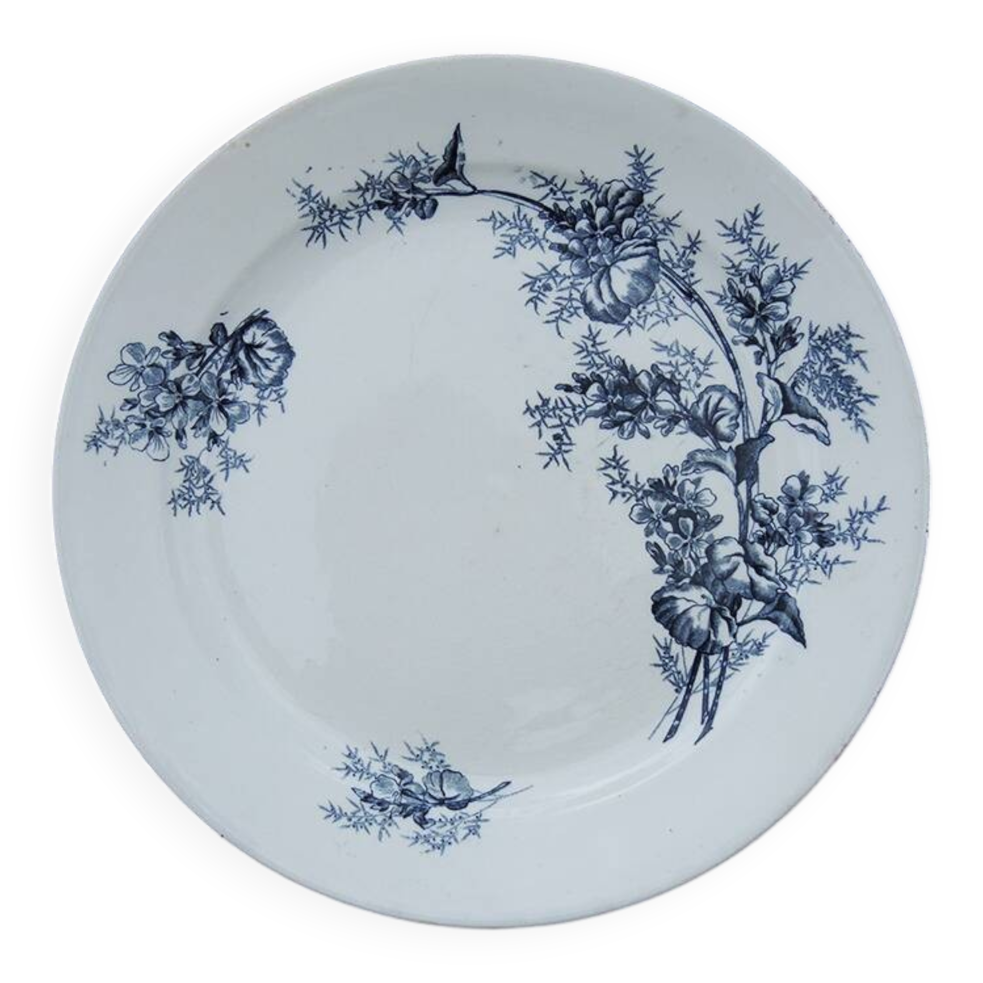 Old ironstone dish with blue floral decoration