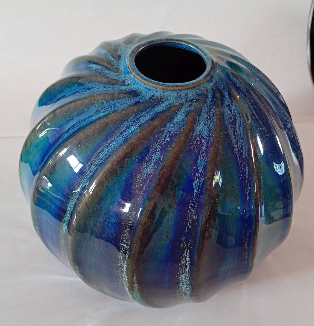 Art Deco Stoneware Ribbed Ball Vase by Alphonse Cytère  - Rambervillers