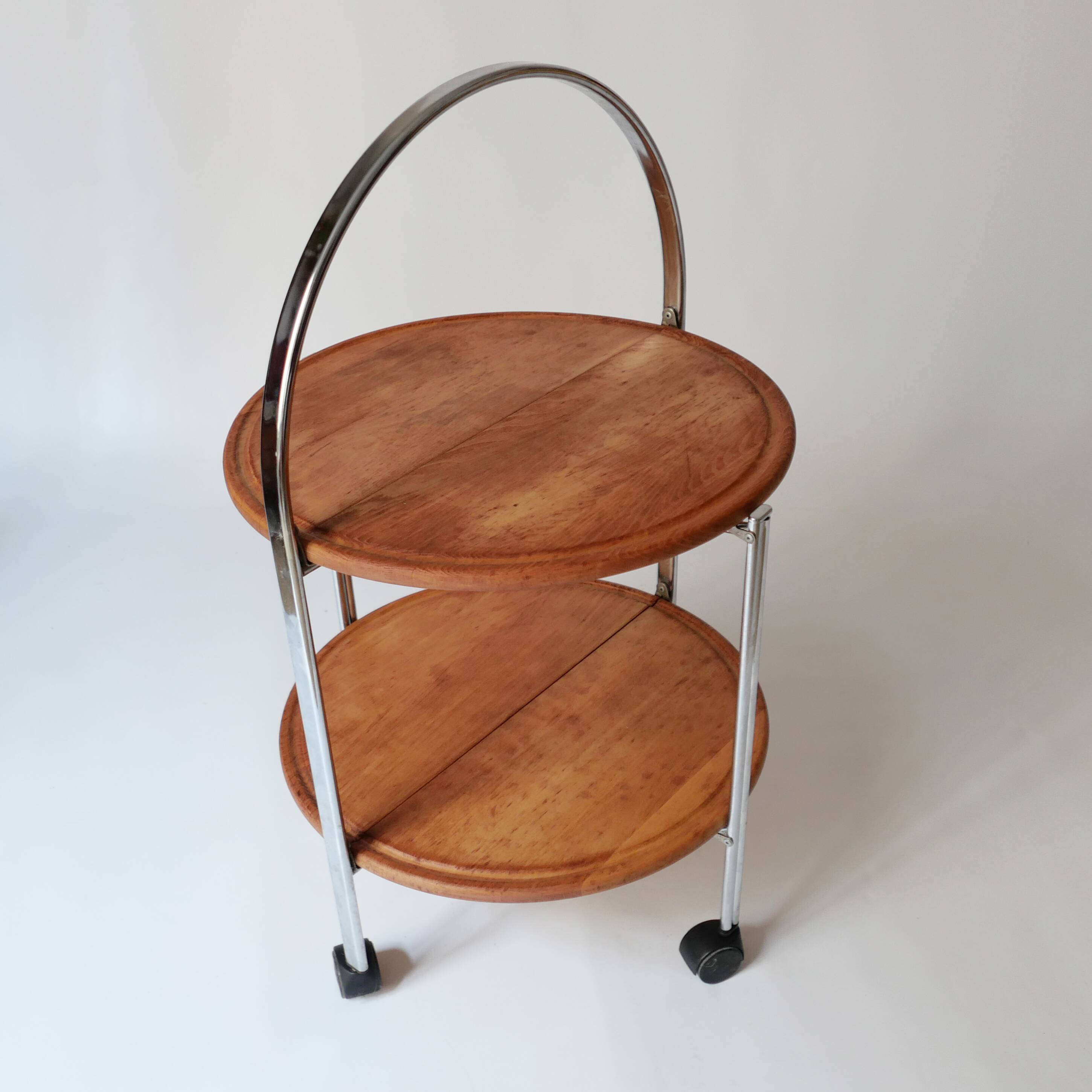 Foldable wooden rolling dessert trolley