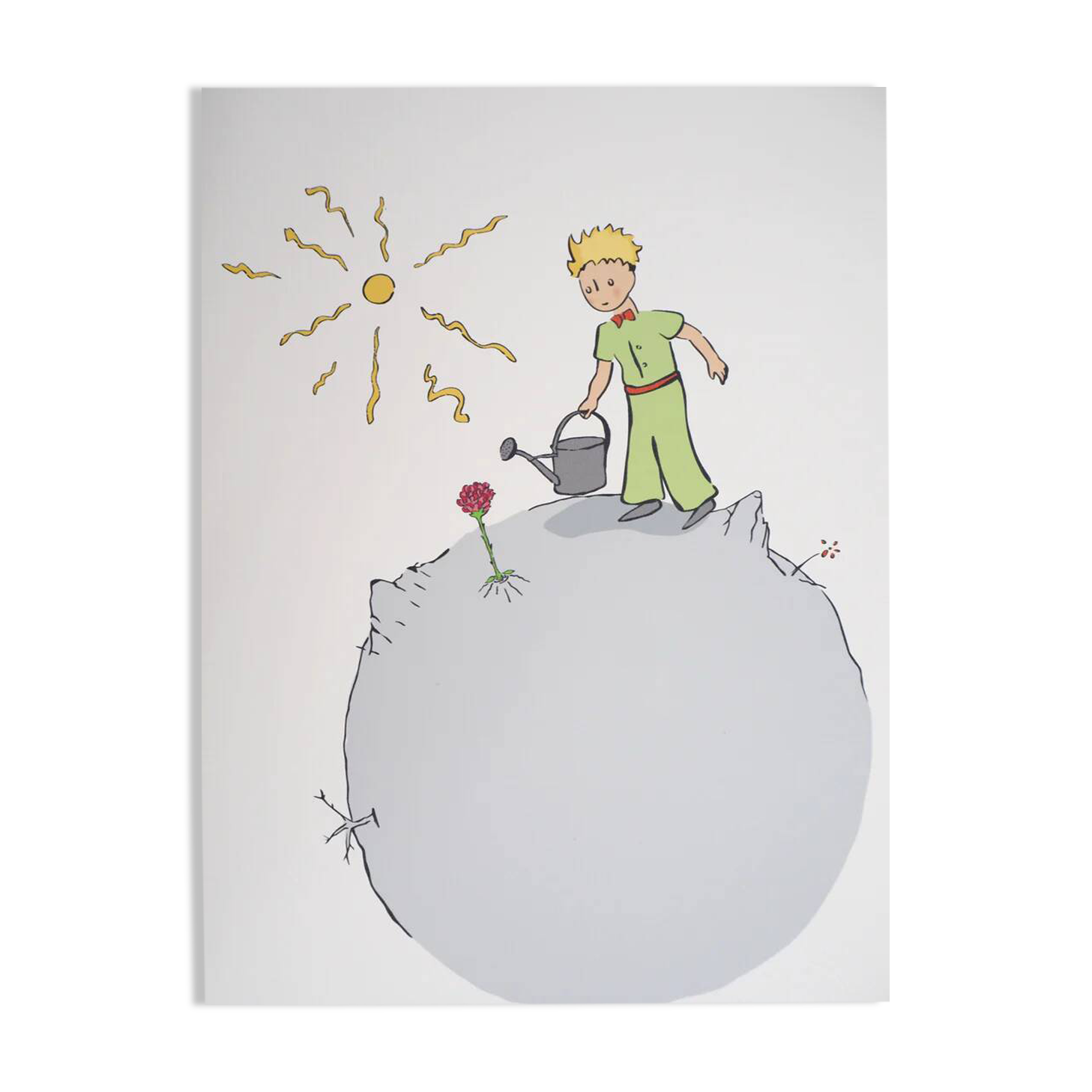 Antoine de Saint-Exupéry: The Little Prince waters his rose, lithograph.