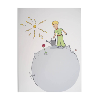 Antoine de Saint-Exupéry: The Little Prince waters his rose, lithograph.