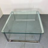 Table basse moderniste suisse en chrome, acier et verre de Strässle, années 1970