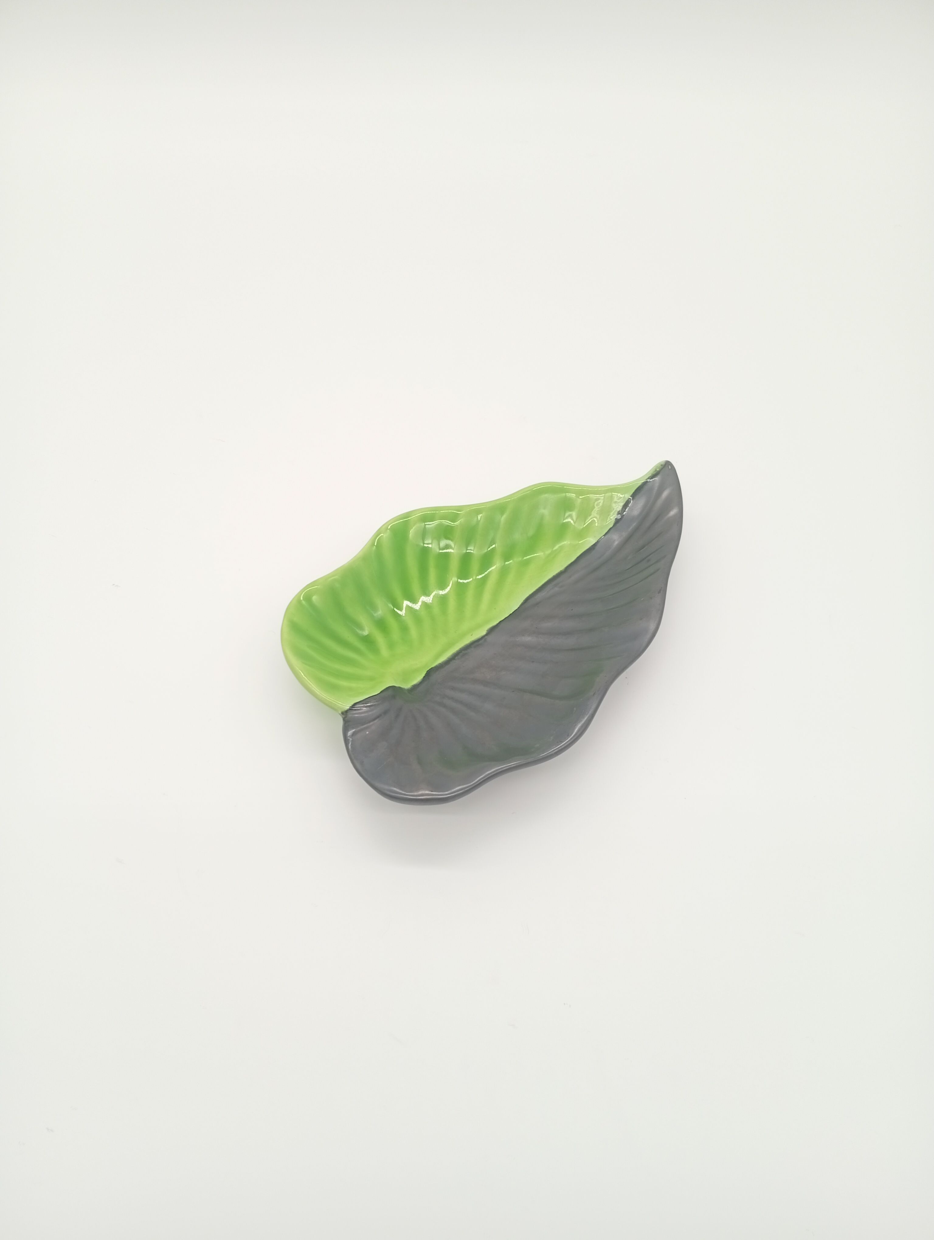 SAP Vallauris Vintage Leaf Bowl Two-Tone Ceramic Green Black 50s 60s