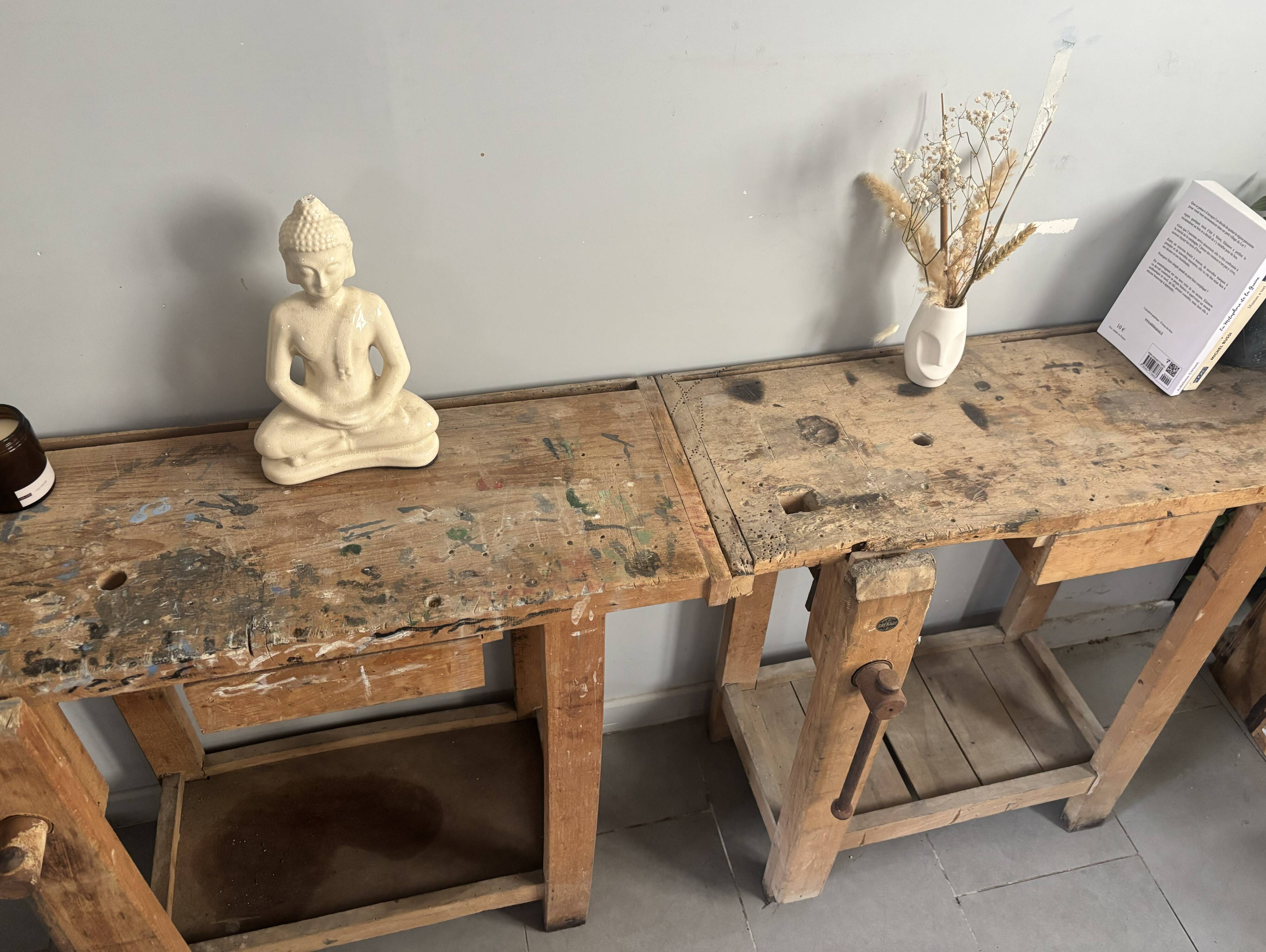Genuine vintage wooden workbench from the 1960s stamped Grenade.