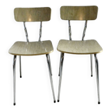 Pair of chairs in "wood" formica and gold edges, 1960s