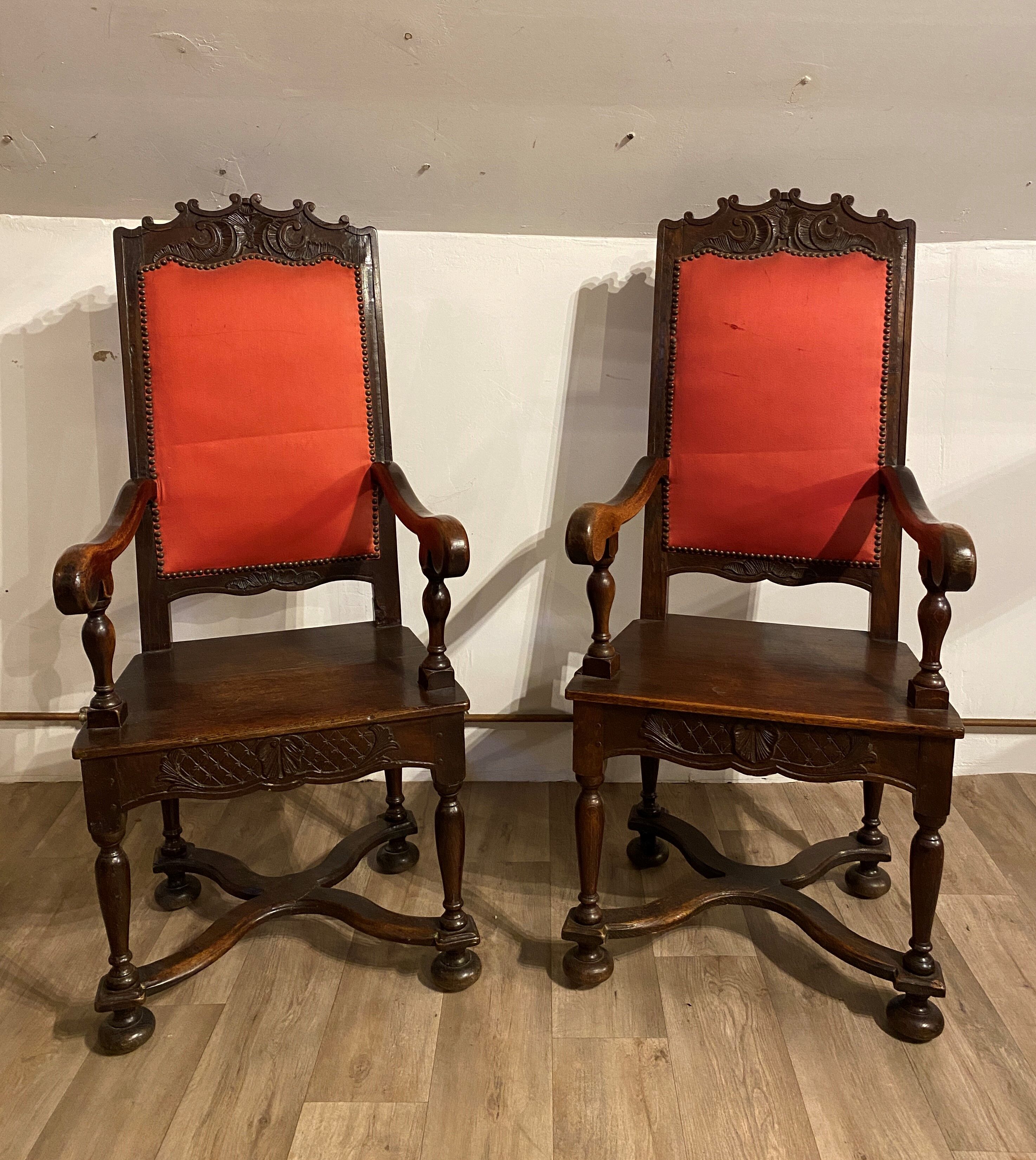 PAIR OF ARMCHAIRS WITH HIGH BACK STYLE LOUIS XIII