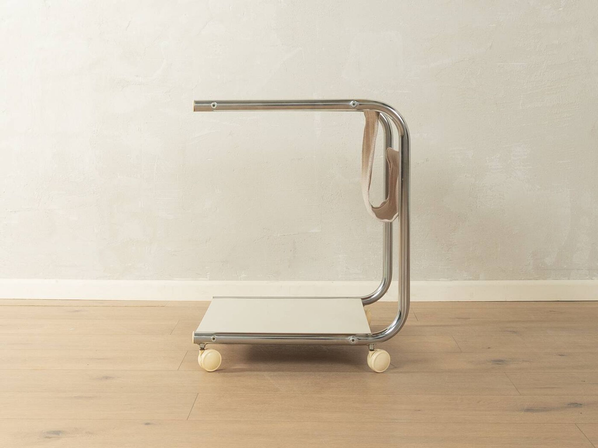 STRAJK side table by Tomas Jelinek for IKEA (1975, Bauhaus style, chrome and cream white, vintage)