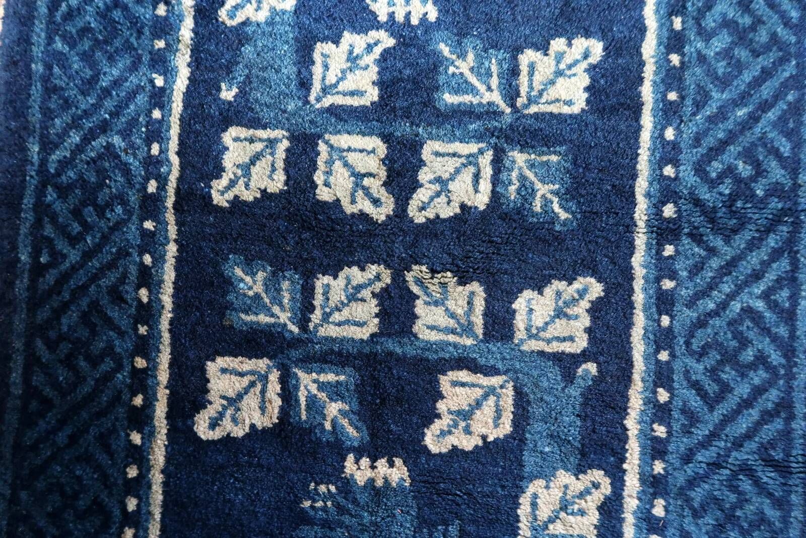 1900s Chinese PaoTao wool rug with deer, blue & ivory, 67 × 131 cm - 1C1306