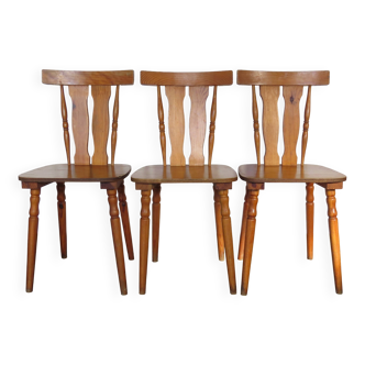 Ensemble lot de 3 chaises en pin années 70's style chalet