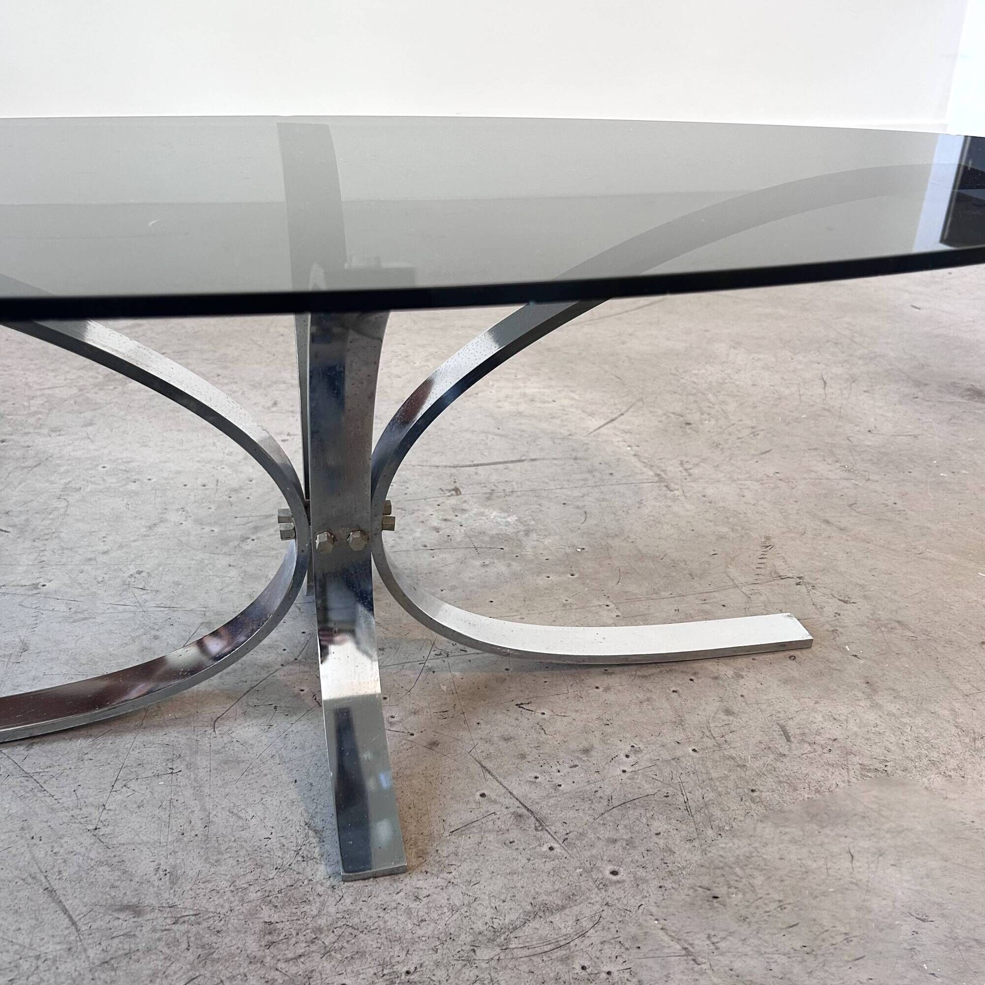 seventies coffee table with chrome and smoked glass