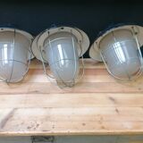 Set of 3 vintage Czech industrial pendant lights, 1950s