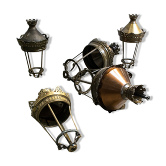 Set of five streetlight lanterns city of Paris copper and brass 1970'