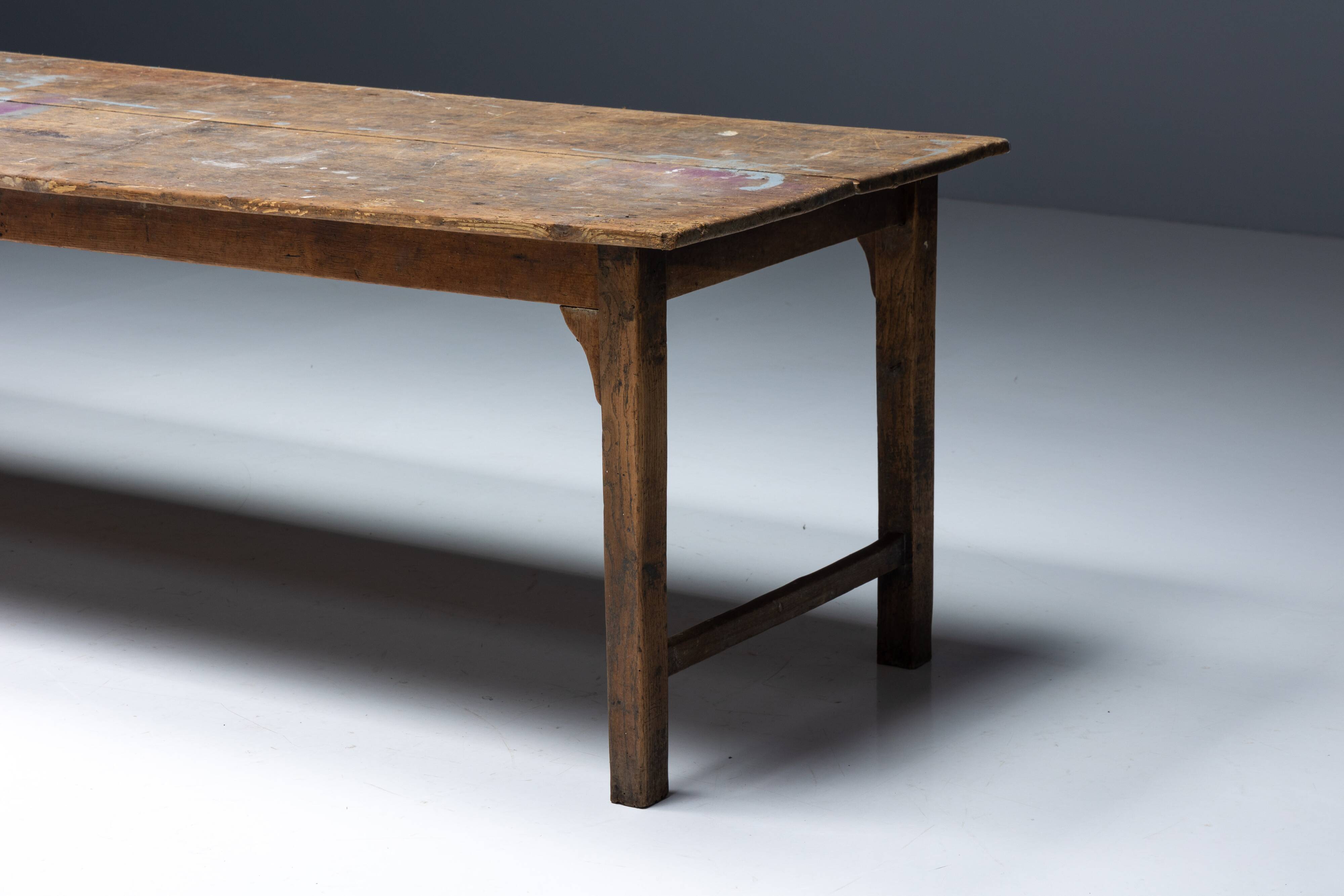 Rustic Primitive Farmhouse Dining Table, France, 19th Century