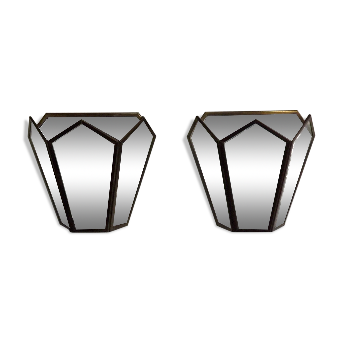 Matching pair french mid century copper & glass single light wall lanterns 3915