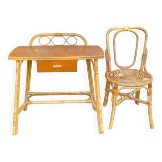 Rattan desk and chair
