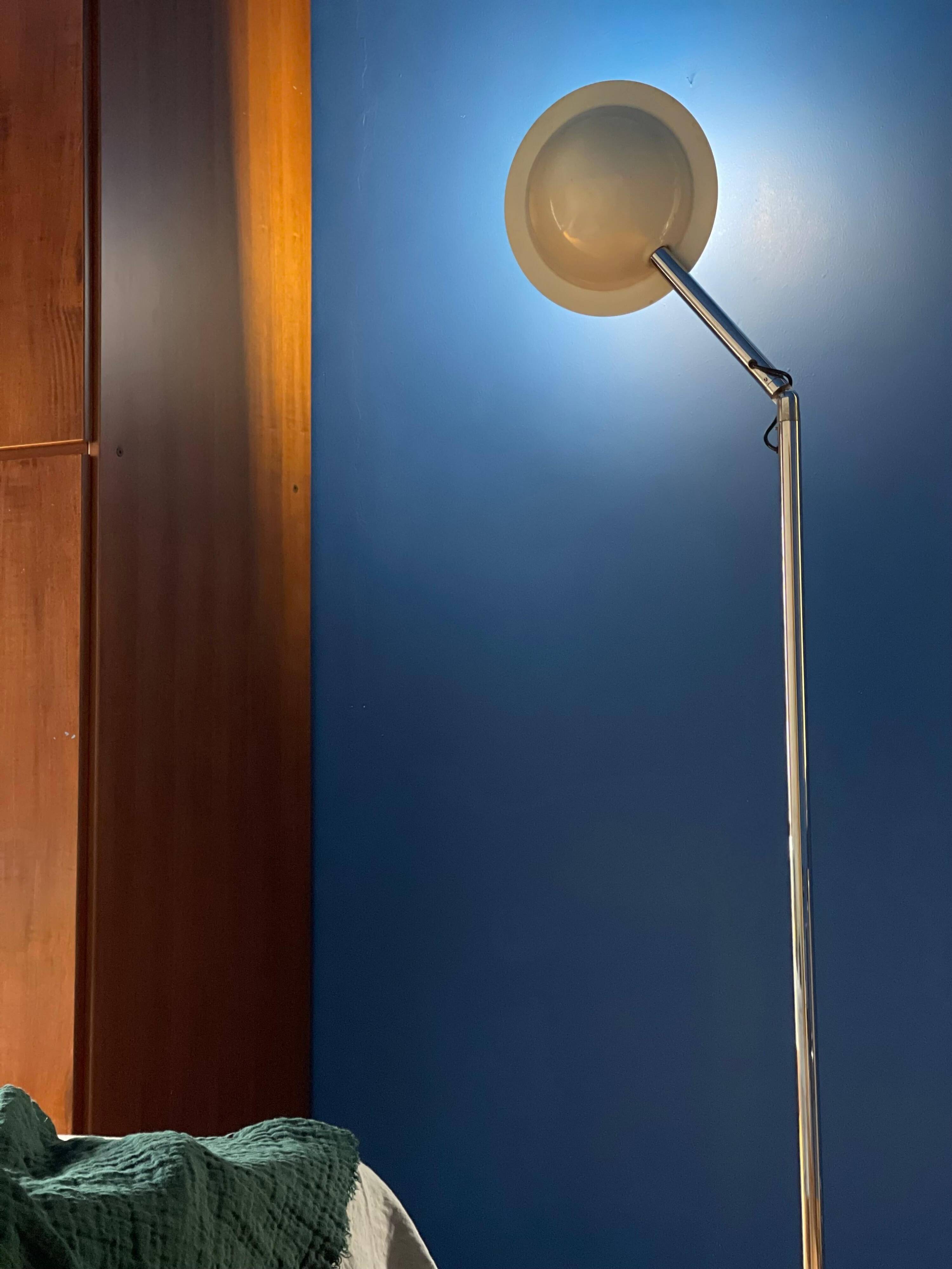 Vintage Italian Space Age Floor Lamp in Chromed Metal with "Flying Saucer" Shade