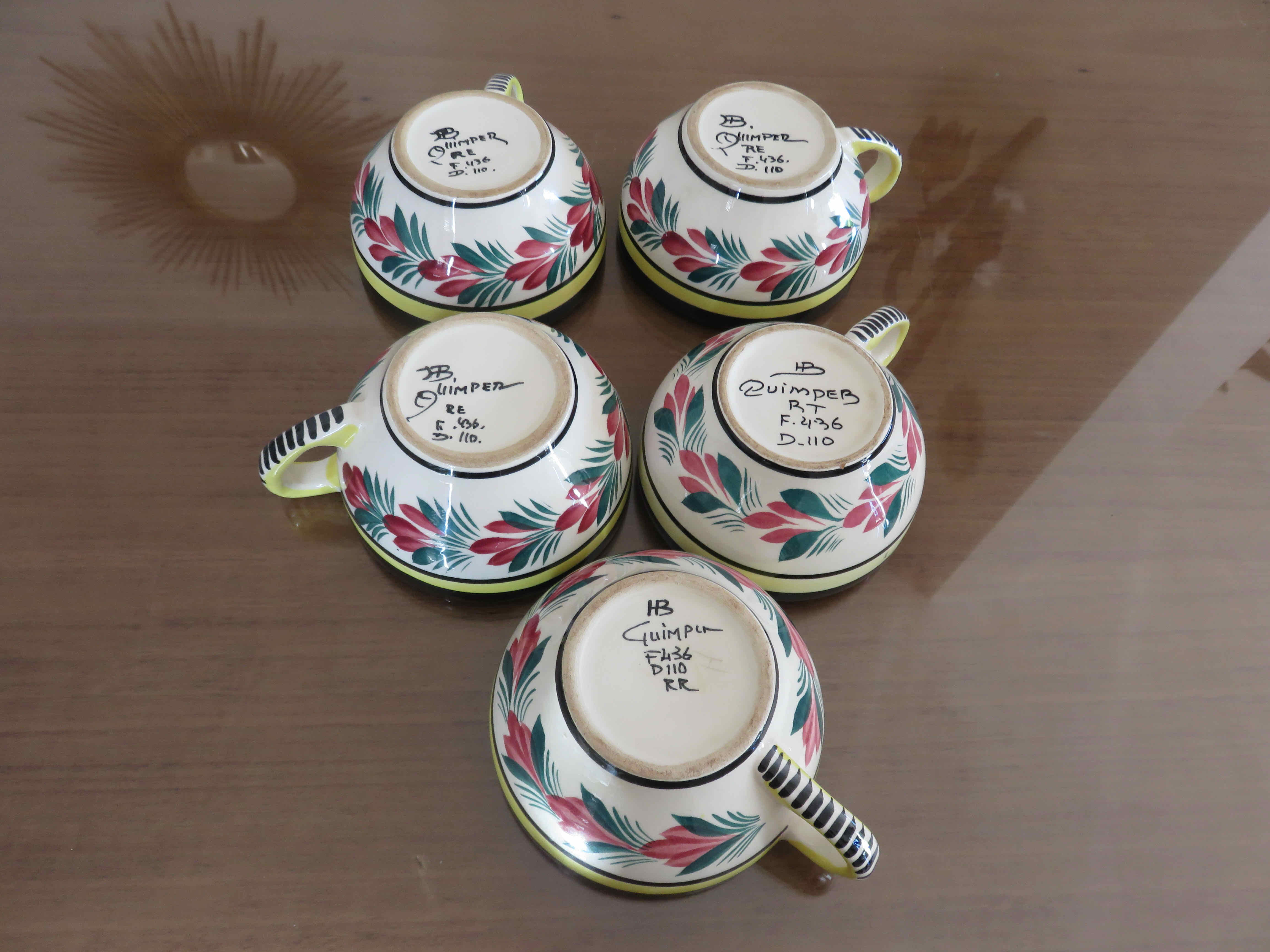Set of 5 cups and 5 under cups Henriot Quimper