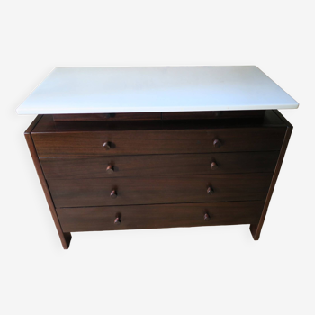 Mid century Italian mahogany and marble chest of drawers, 1960s