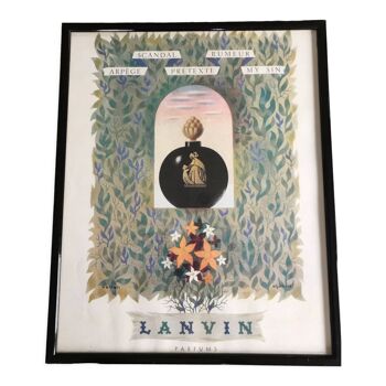 Affiche publicitaire vintage encadrée parfums lanvin nathan aljanvie