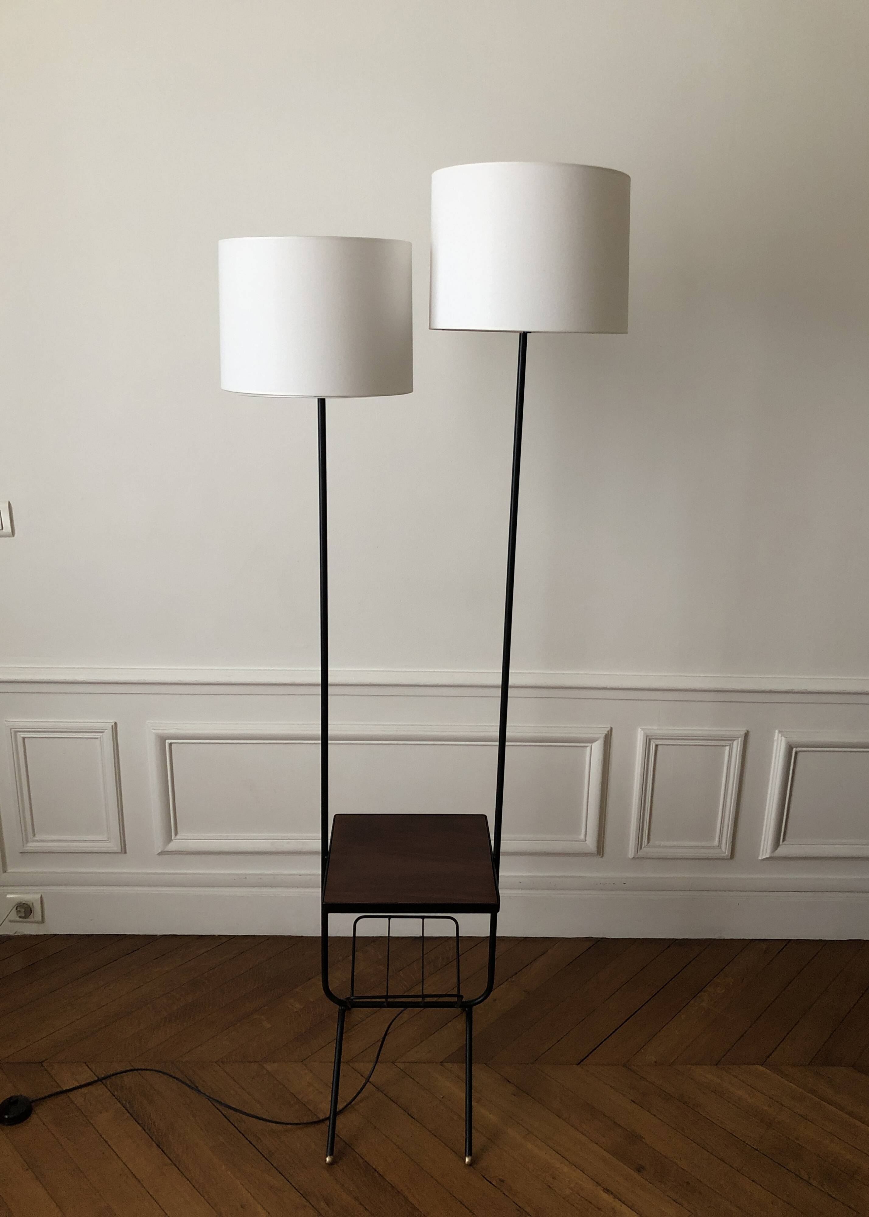 1950s-60s floor lamp with shelf and magazine holder.