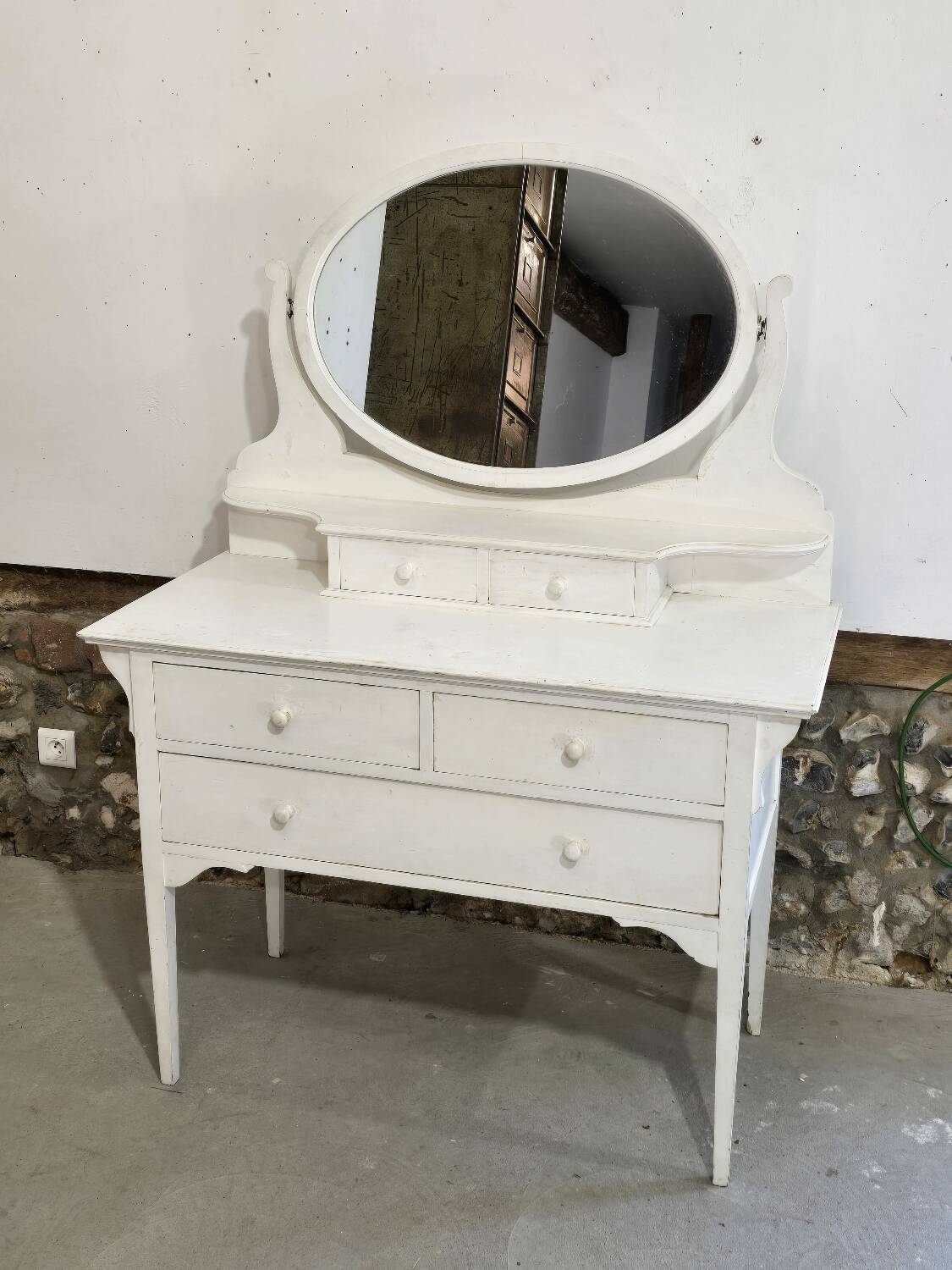 Antique 5-drawer dressing table with swivel mirror