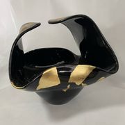 Black Murano-Style Art Glass Centerpiece Bowl with Gold Leaf Accents