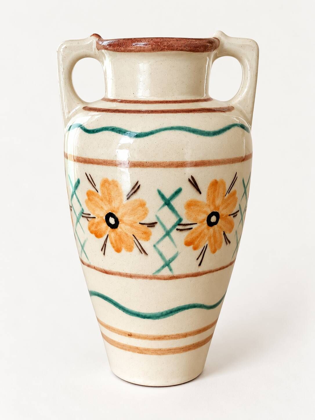 Hand-painted amphora vase by Kupittaan Savi, Finland, 1940s–50s.